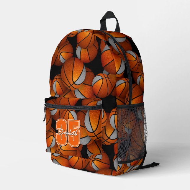 orange grey basketball team colours w jersey numbe printed backpack (Back Corner Right)