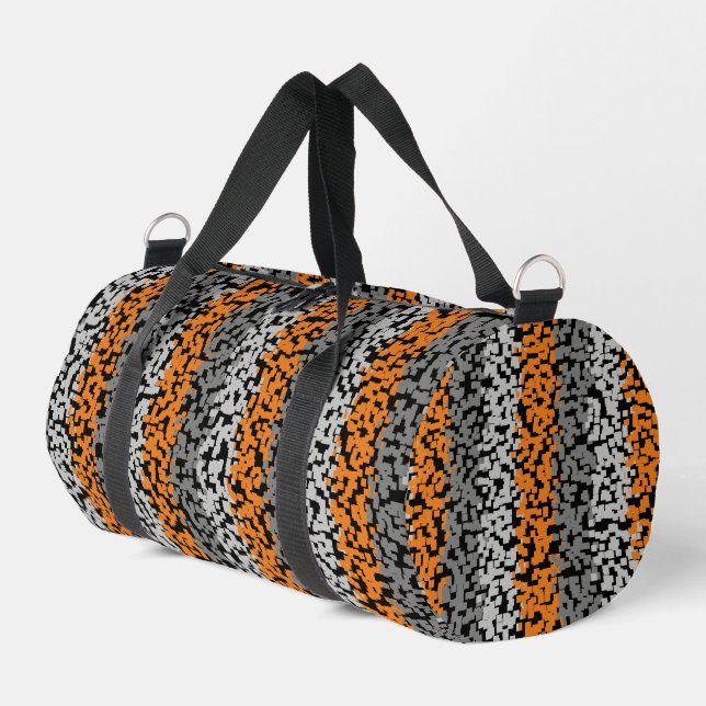 Orange grey black digital pixelated stripes duffle bag (Left Corner)