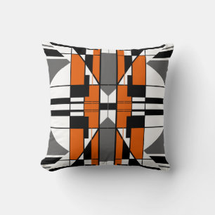 Orange Grey Black Symmetrical Tile-like Design Throw Pillow