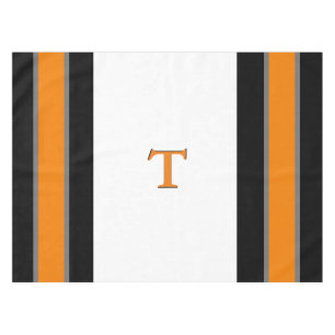 Orange-Grey & Blk White Striped Tablecloth