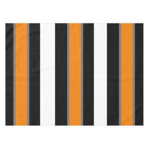 Orange-Grey & Blk White Striped Tablecloth