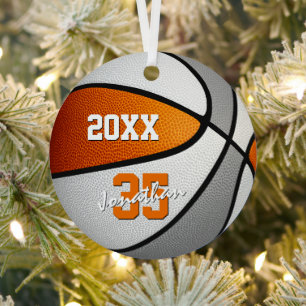 orange grey boys girls basketball keepsake metal ornament