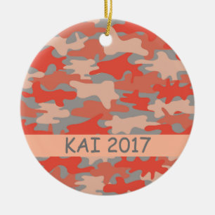 Orange Grey Camo Camouflage Name Personalized Ceramic Ornament