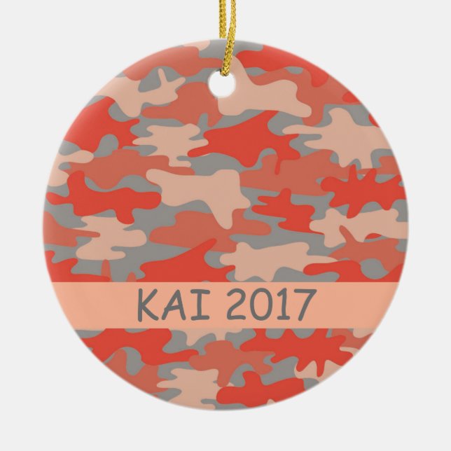 Orange Grey Camo Camouflage Name Personalized Ceramic Ornament (Front)