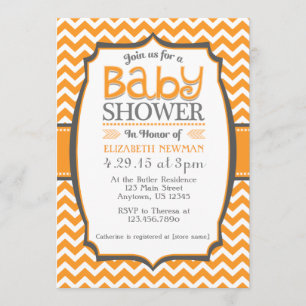 Orange Grey Chevron Baby Shower Invitation