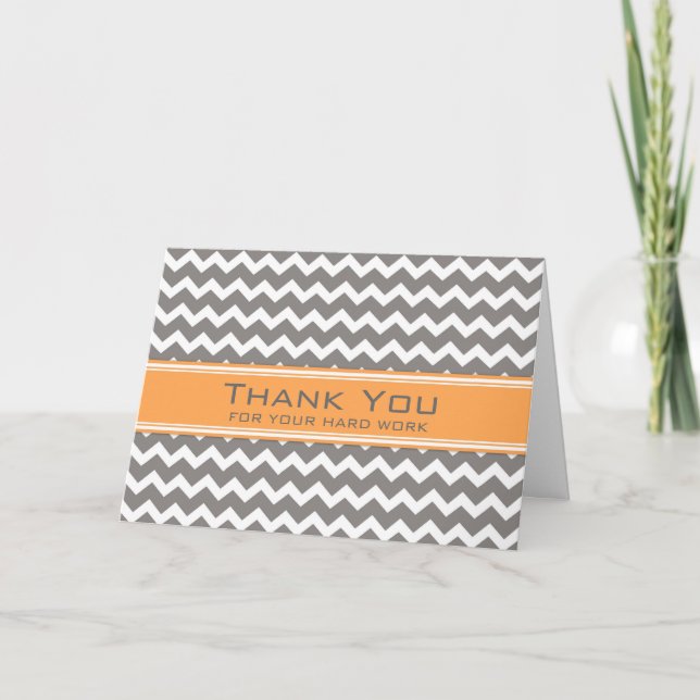 Orange Grey Chevron Employee Anniversary Card (Front)