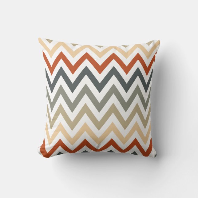 Orange Grey Chevron Geometric Designs Colour Throw Pillow (Front)