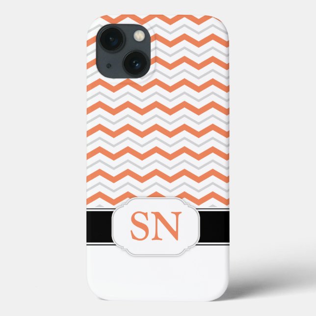 Orange & Grey Chevron Monogram iPad 2/3/4 Coque (Verso)