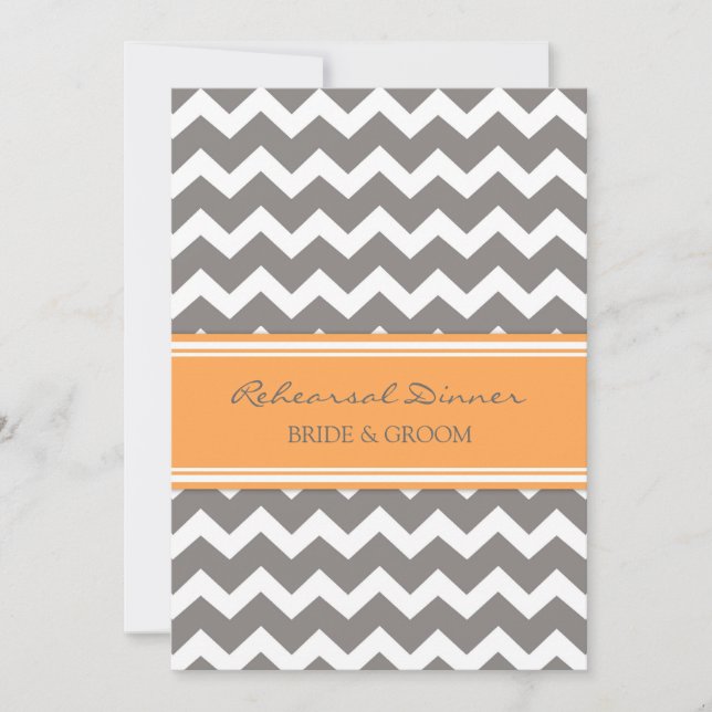 Orange Grey Chevron Rehearsal Dinner Party Invitation (Front)