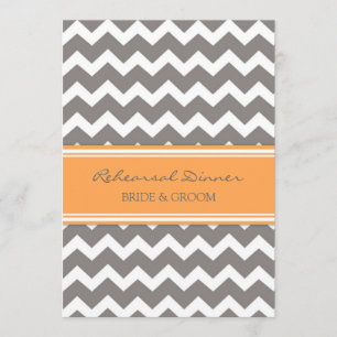 Orange Grey Chevron Rehearsal Dinner Party Invitation