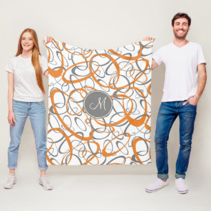 orange grey cool loops pattern monogrammed fleece blanket