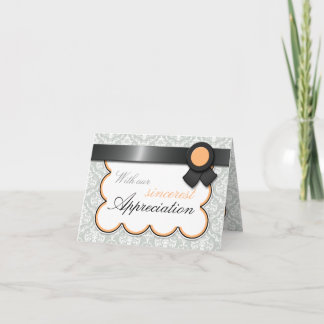 Orange & Grey Damask Elegant Thank You Cards