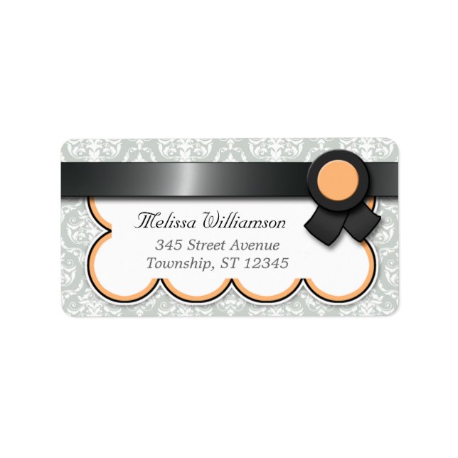 Orange & Grey Damask Personalized Address Labels (Front)