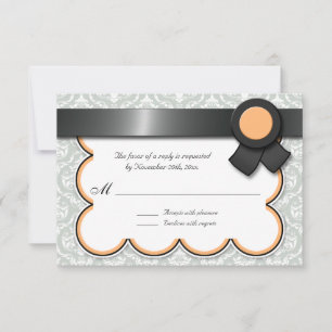 Orange & Grey Damask Wedding Reply / RSVP Cards