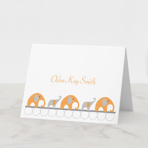 Orange Grey Elephant Baby Thank You Note avec/phot