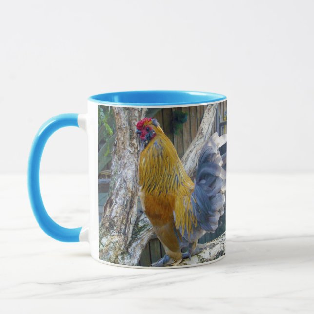 Orange Grey Fluffy Rooster, Mug (Left)
