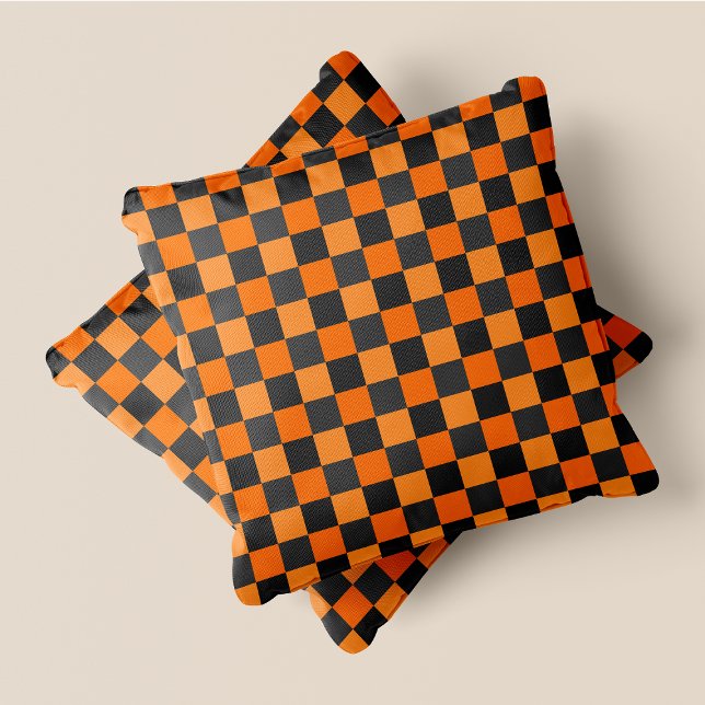 Orange & Grey Fun Retro Chic Chequered Squares Throw Pillow (Orange & Grey Fun Retro Chic Checkered Squares Throw Pillow)