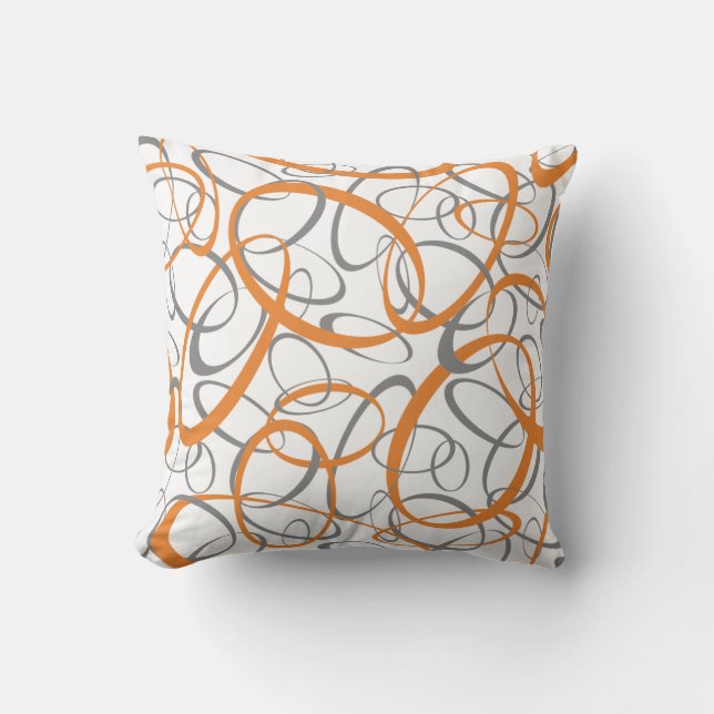 Orange Grey geometric rings pattern white Throw Pillow (Front)