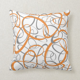 Orange Grey geometric rings pattern white Throw Pillow