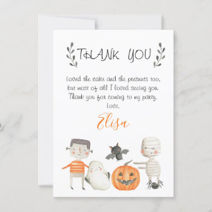 Orange Grey Halloween Birthday Thank You Card