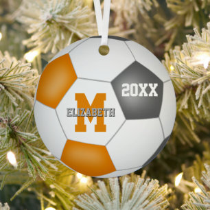 orange grey her his school team colours soccer metal ornament