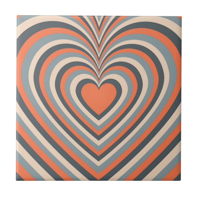 Orange Grey Hypnotic Heart Love Pattern Tile (Front)