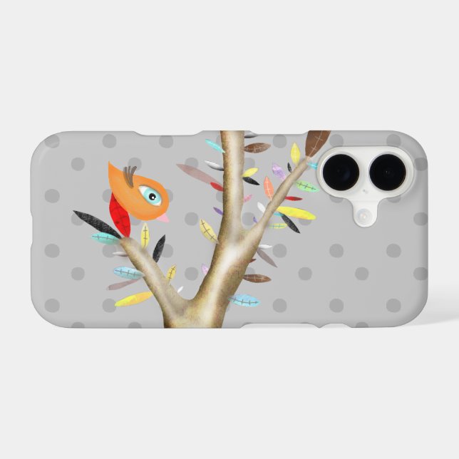 Orange Grey leafs modern tree adorable layered art (Back (Horizontal))