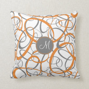orange grey loops on white geometric pattern throw pillow