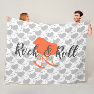 Orange Grey Mid-Century Rocking Chair Pattern Fleece Blanket