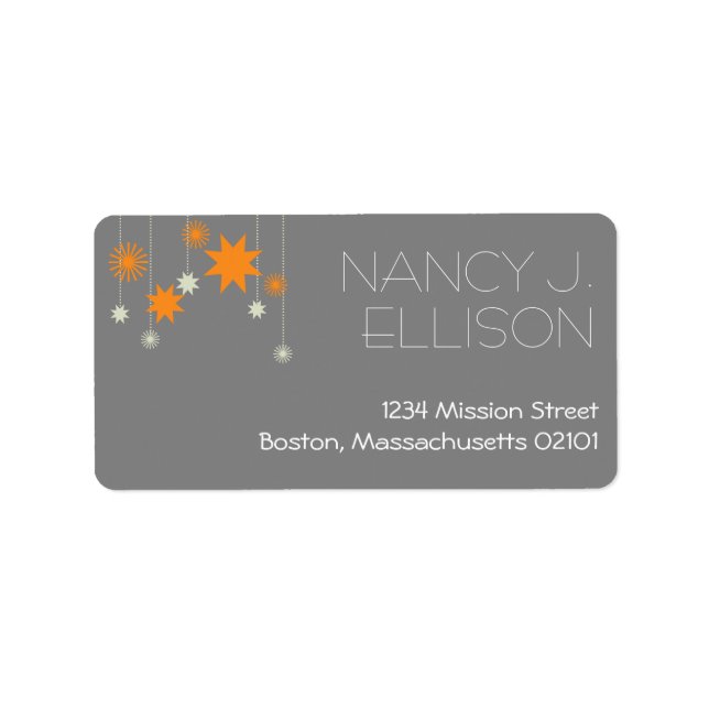 Orange grey modern star fireworks sparkle address label (Front)