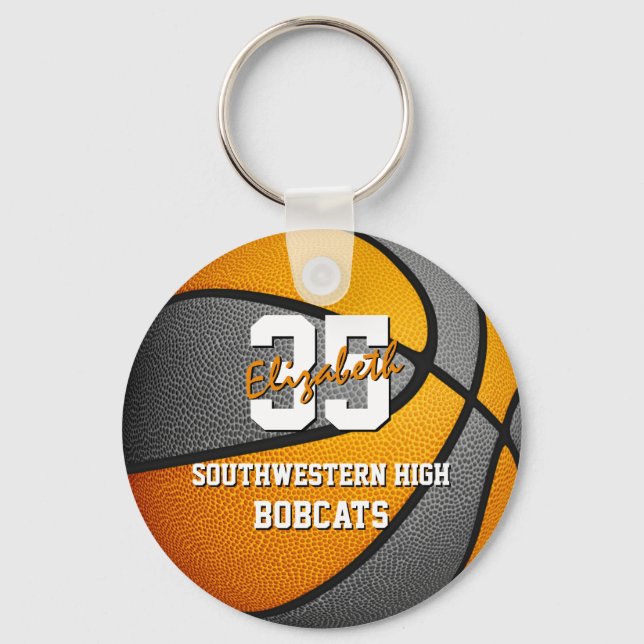 orange grey school basketball team colours keychain (Front)