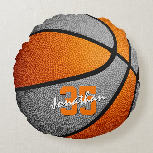 orange grey school colours boys girls basketball round pillow (Front)