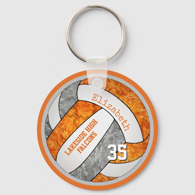 orange grey school colours custom name volleyball keychain (Front)