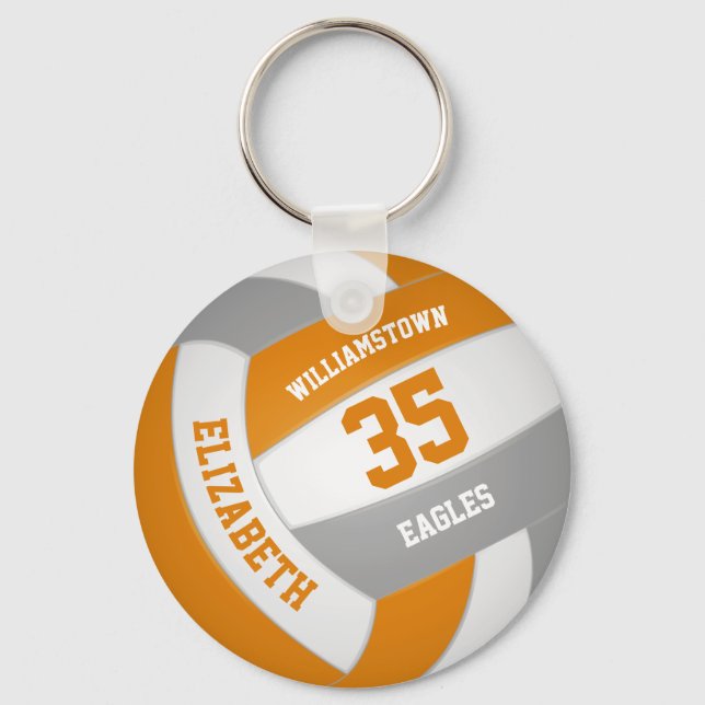 orange grey sports team colours volleyball keychain (Front)