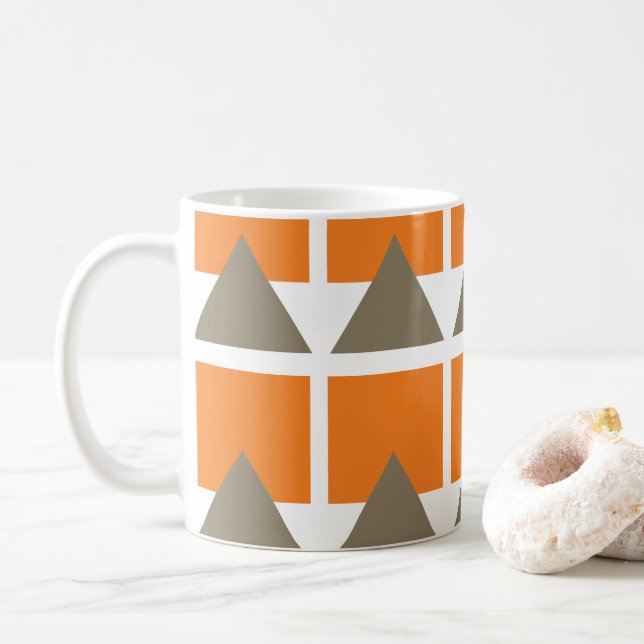 Orange Grey Square Triangle Geometric Coffee Mug (With Donut)