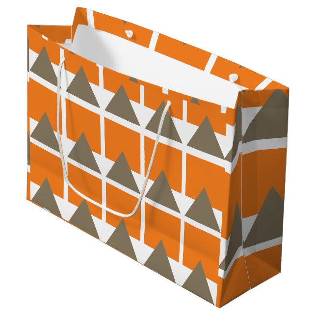 Orange Grey Square Triangle Geometric Large Gift Bag (Front Angled)