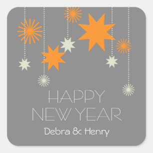 Orange grey star fireworks sparkle party favour ta square sticker