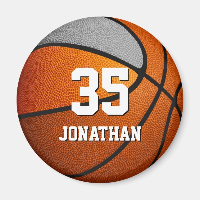 orange grey team colours kids basketball magnet (Front)