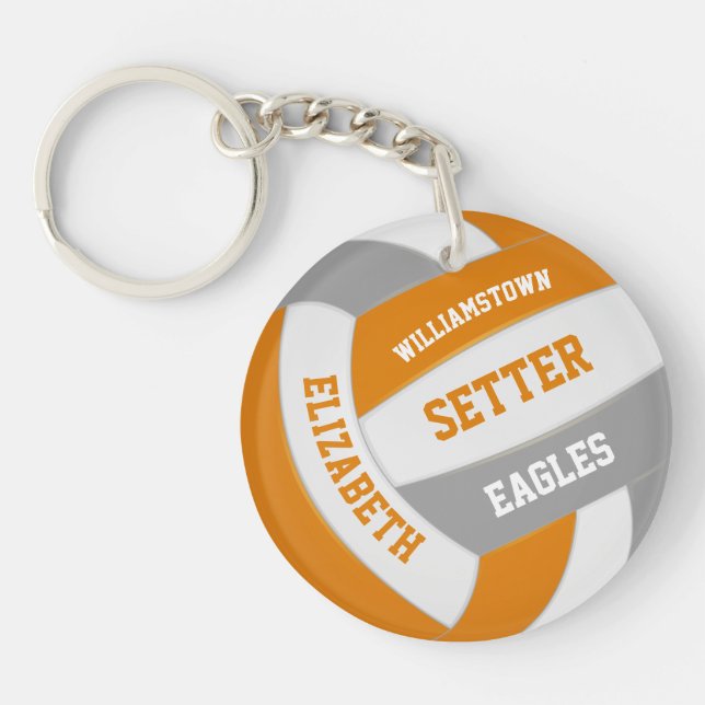 orange grey team colours personalized volleyball keychain (Front)