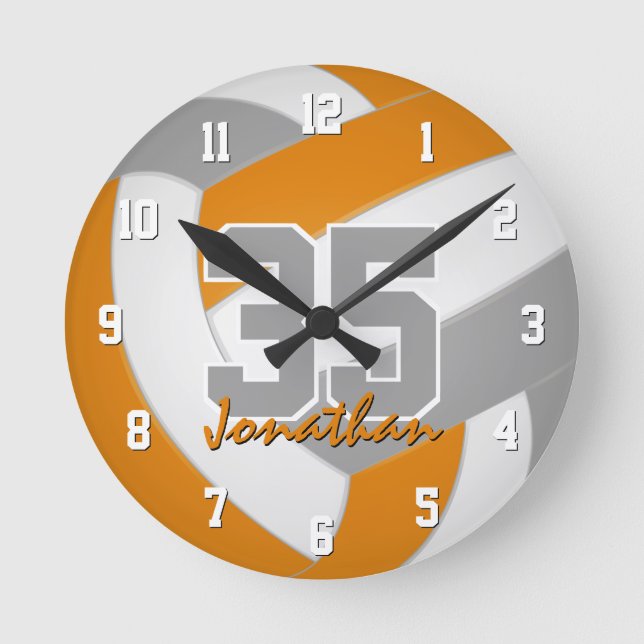 orange grey team colours players name volleyball round clock (Front)