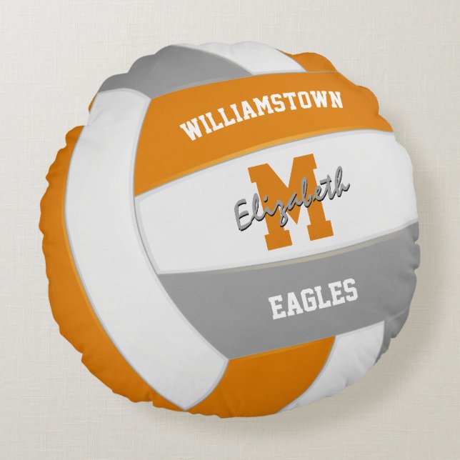 orange grey volleyball sports team colours round pillow (Front)