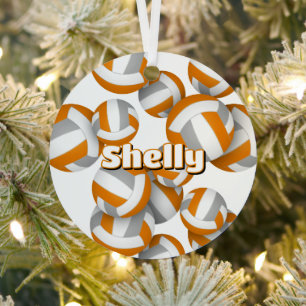 orange grey volleyballs w athlete name keepsake metal ornament