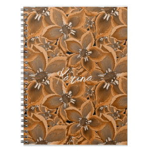 Orange, grey watercolor flowers. notebook