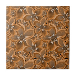 Orange, grey watercolor flowers. tile