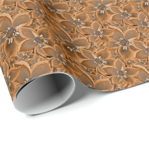 Orange, grey watercolor flowers. wrapping paper
