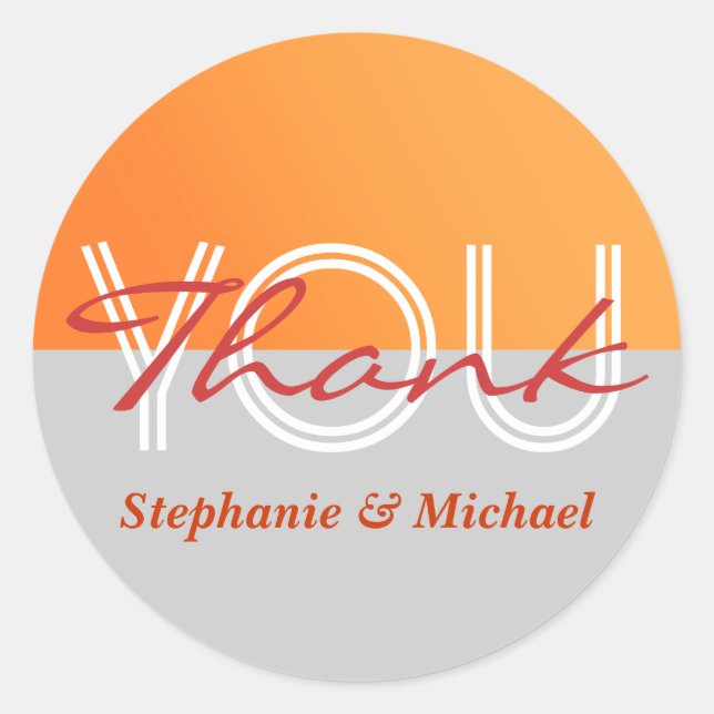 Orange grey wedding thank you classic round sticker (Front)