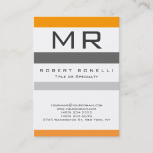 Orange Grey White Colour Monogram Business Card