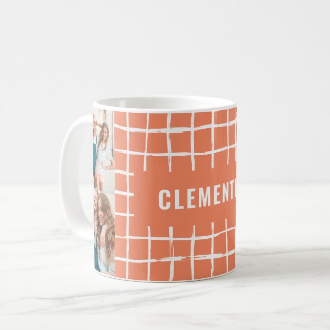 Orange grid 4 photo modern minimal simple coffee mug (Front Left)
