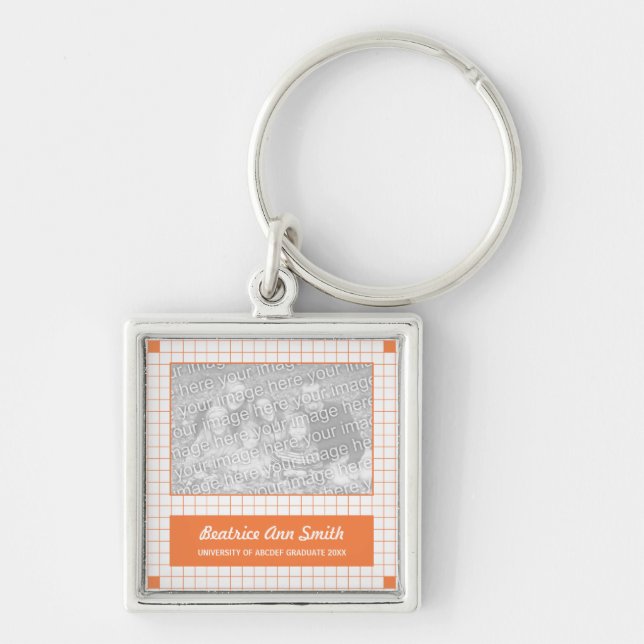 Orange Grid Photo Keychain (Front)