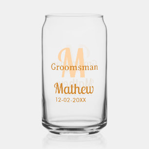 Orange groomsman name letter date masculine pastel can glass